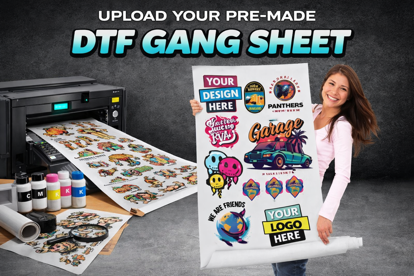 Upload Your Pre-made Custom DTF Gang Sheet